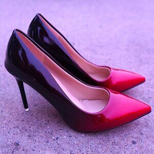 Wen Fu Ni Size 42 Red Black Ombre Pointed Toe Pumps Dress Shoes Heels